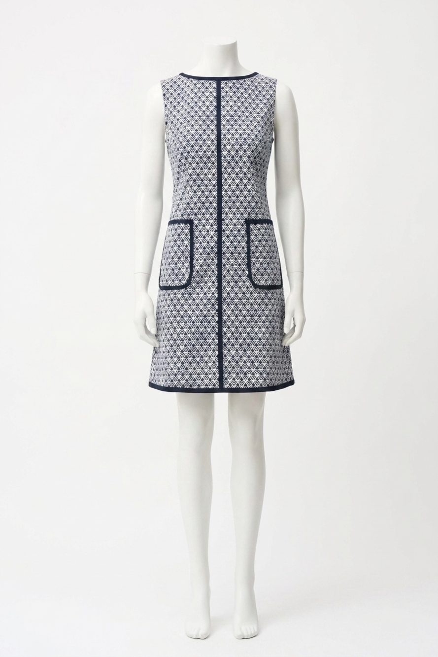 NEW JOSEPH RIBKOFF geometric a-line dress in vanilla/midnight blue